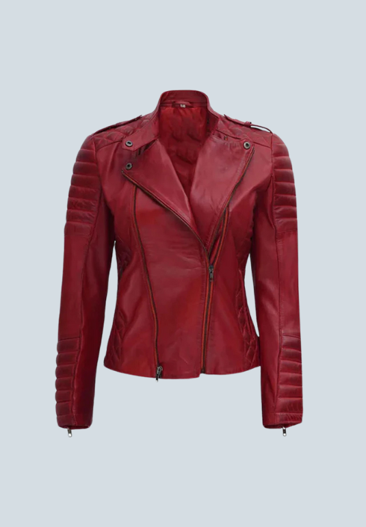 Ashley Red Biker Leather Jacket
