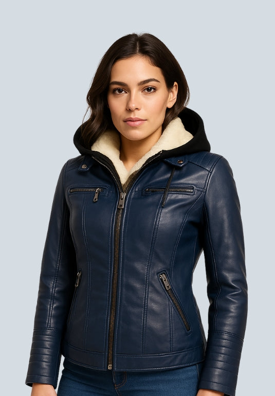 Alvin York Blue Hooded Leather Jacket