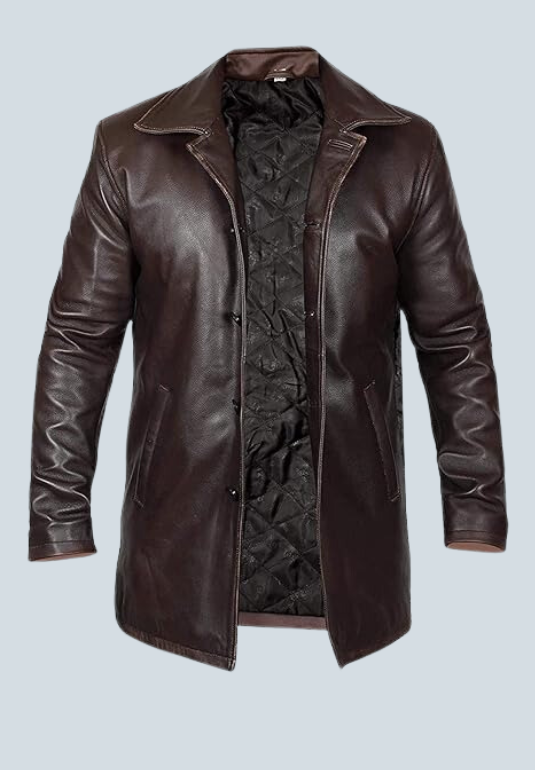 Brian Distressed Brown Long Leather Coat