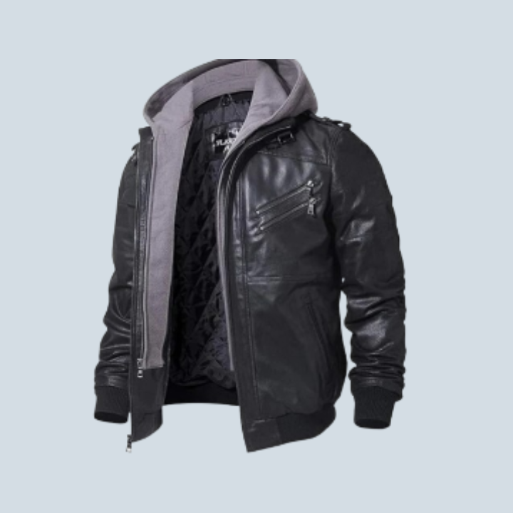 Colin Black Leather Jacket with Hoodie