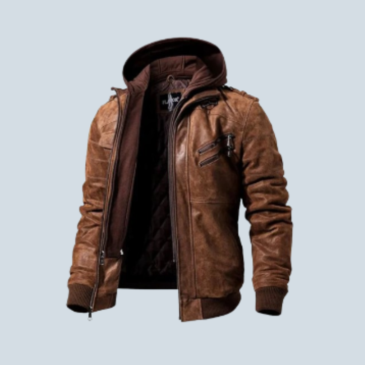 Colin Brown Leather Jacket with Hoodie