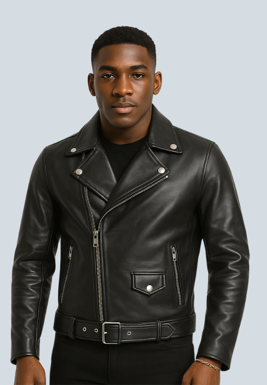 David Black Leather Biker Jacket