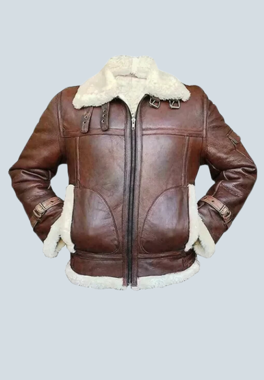 Dwight Brown Aviator Shearling Bomber Leather Jacket