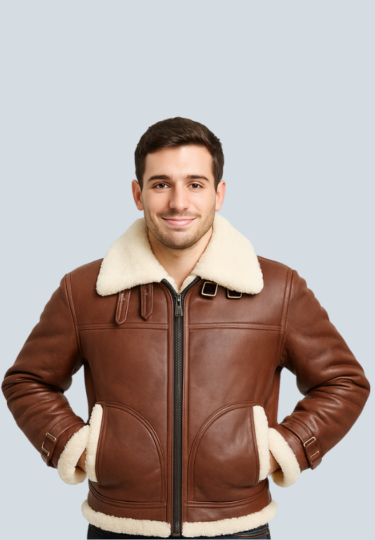 Dwight Brown Aviator Shearling Bomber Leather Jacket