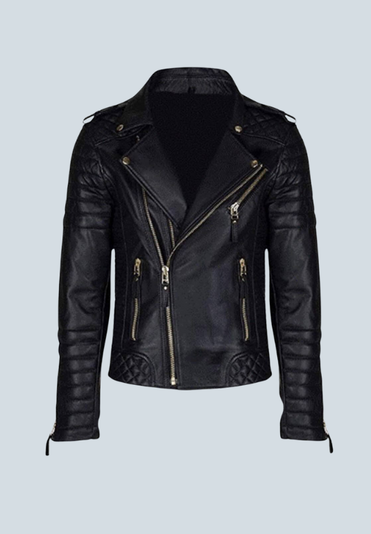 George Carlin Black  Biker Quilted Leather Jacket