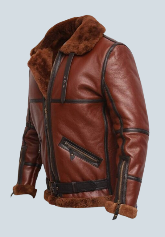 Grant RAF British Shearling Aviator Brown Leather Bomber Jacket