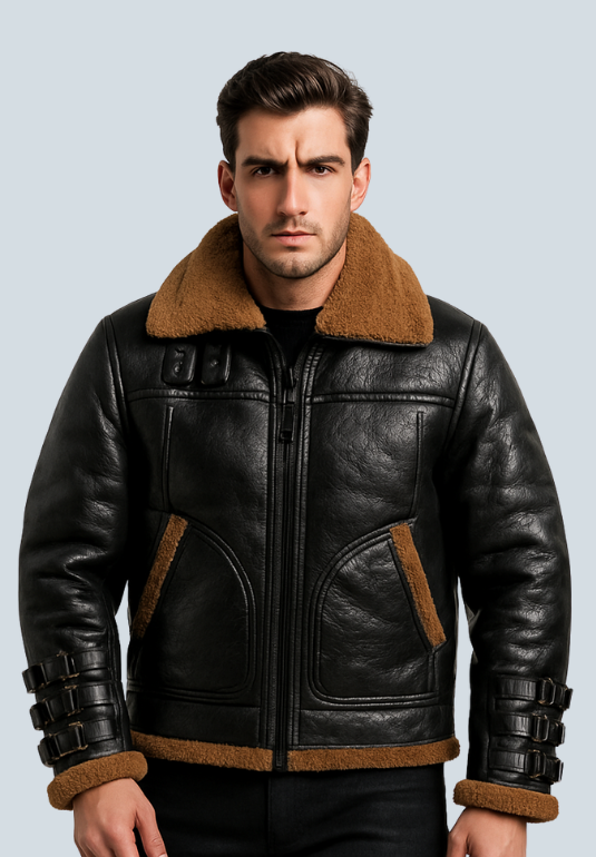 Honorary B3 Aviator Black Leather Bomber Jacket