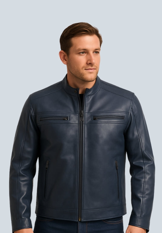 Honorary Capitol Triple Vent Blue Leather Jacket
