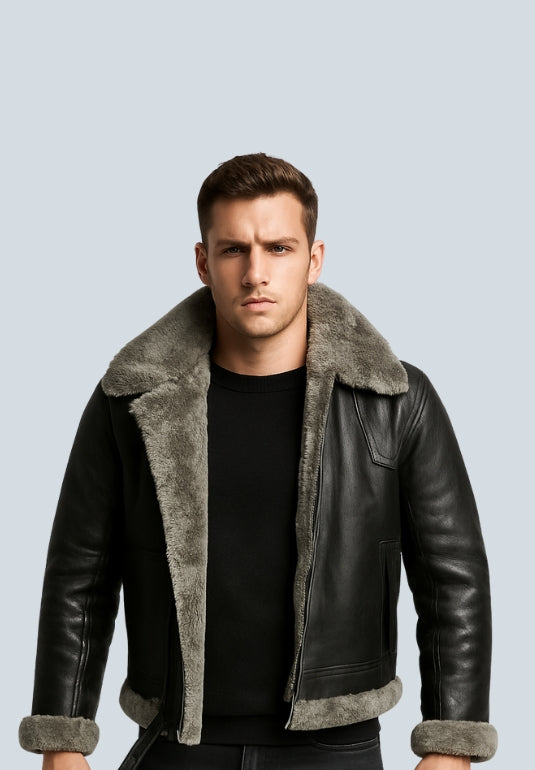 Humphrey B3 Aviator Black Leather Bomber Jacket