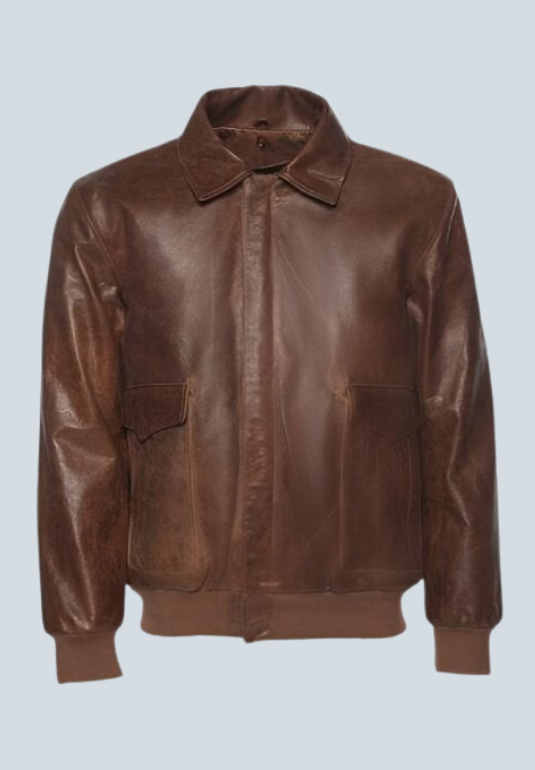 James Vintage Brown Leather Bomber Jacket
