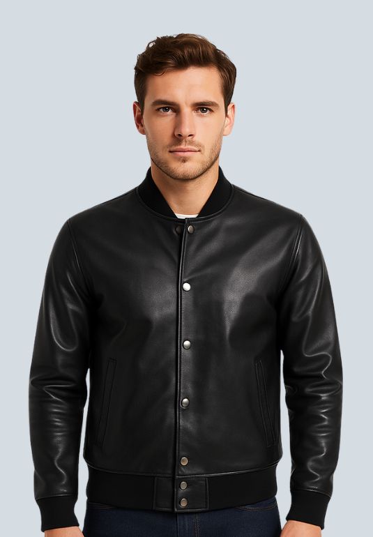 James Vintage Black Leather Bomber Jacket