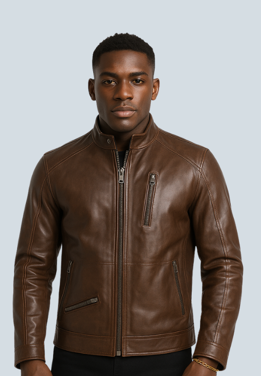 James Vintage Brown Leather Bomber Jacket