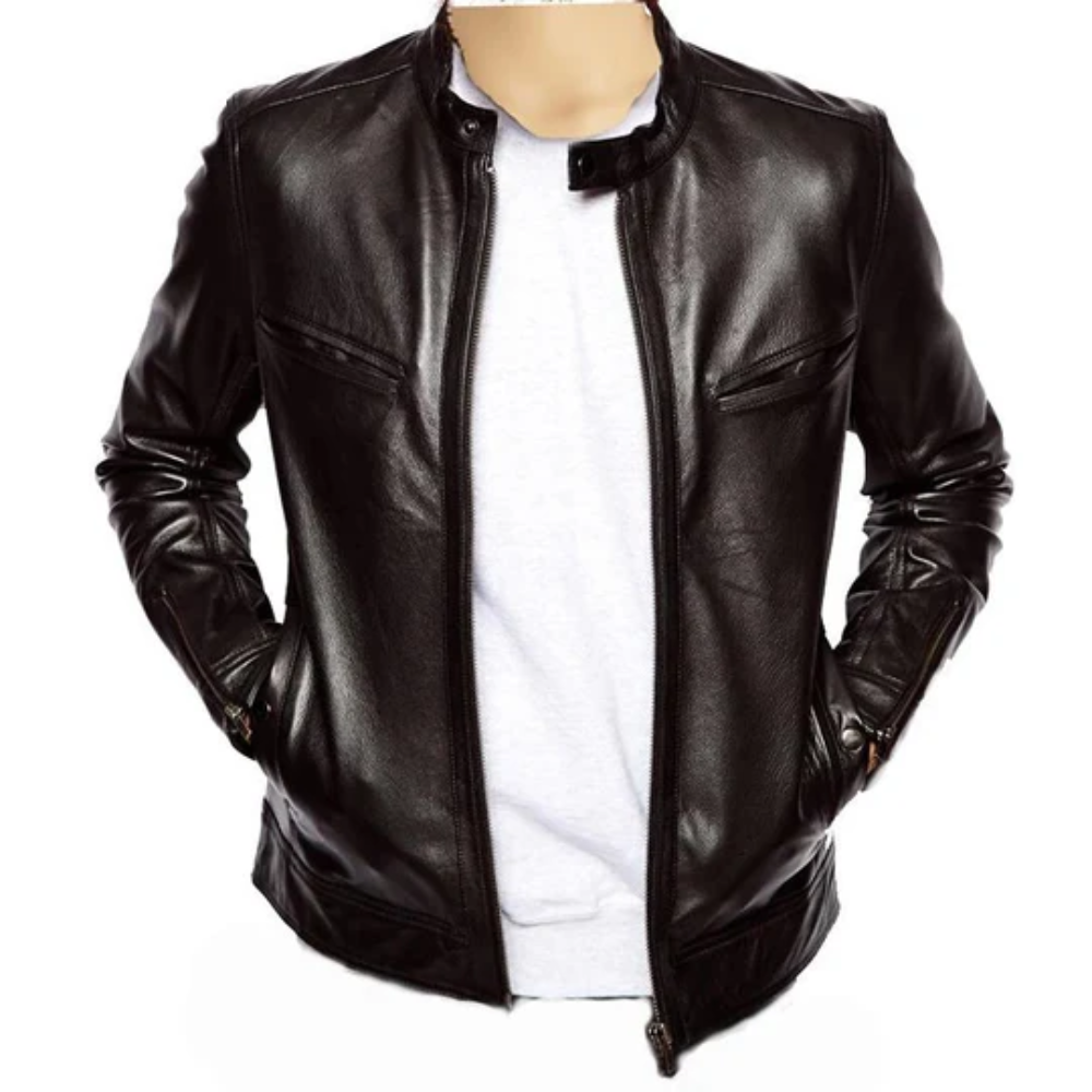 Johnny Depp Plain Black Leather Biker Jacket