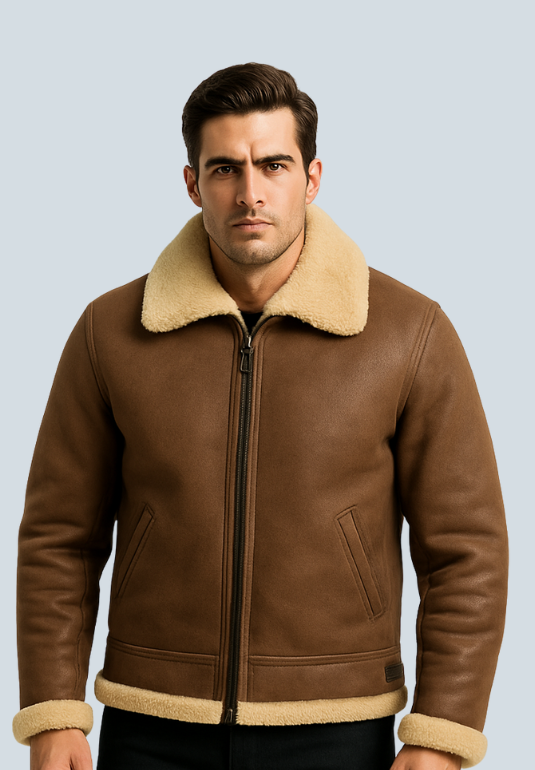 Kennedy B3 Shearling Flying Aviator Brown Leather Bomber Jacket