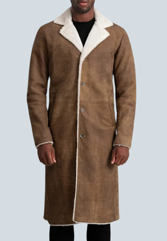 Kolby Distressed Brown  Shearling Long Coat
