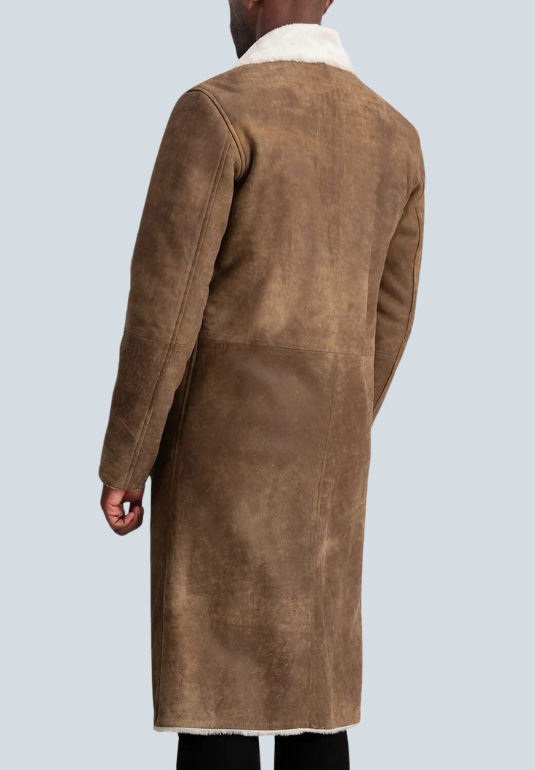 Kolby Distressed Brown  Shearling Long Coat