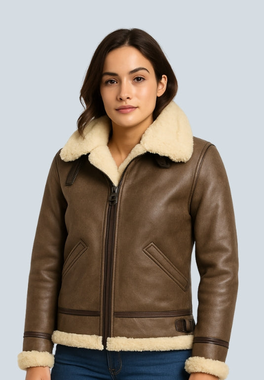 Laura B3 Leather Bomber Jacket With Fur