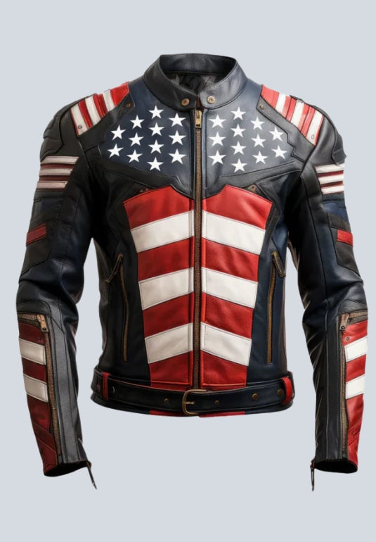 Men's American Flag Zipper Leather Jacket