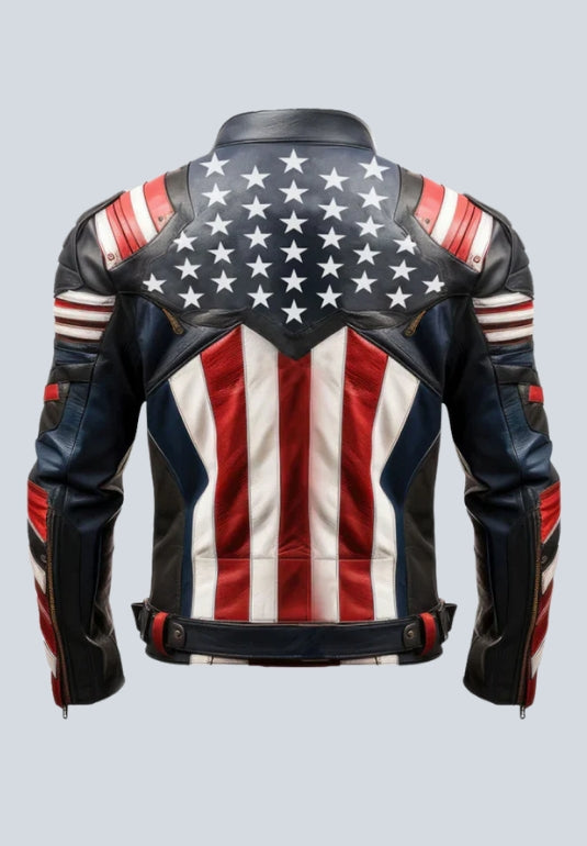 Men's American Flag Zipper Leather Jacket
