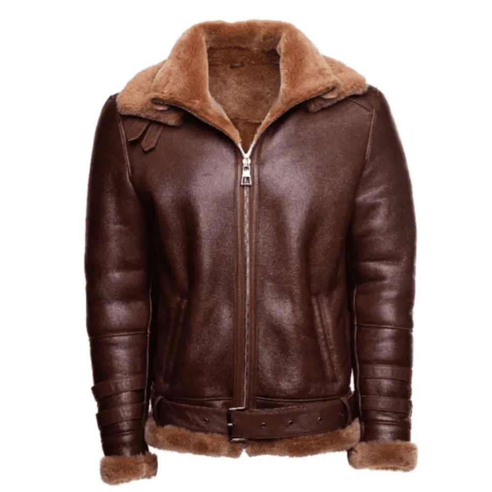 Phan’s Brown Aviator Bomber Shearling Leather Jacket