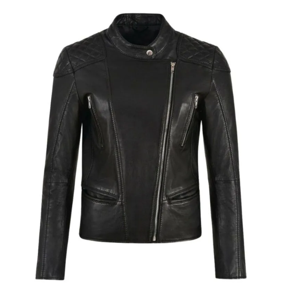 McQueen Quilted Black Leather Biker Jacket