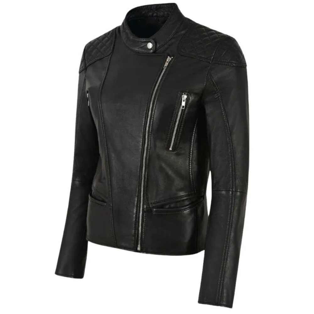 McQueen Quilted Black Leather Biker Jacket