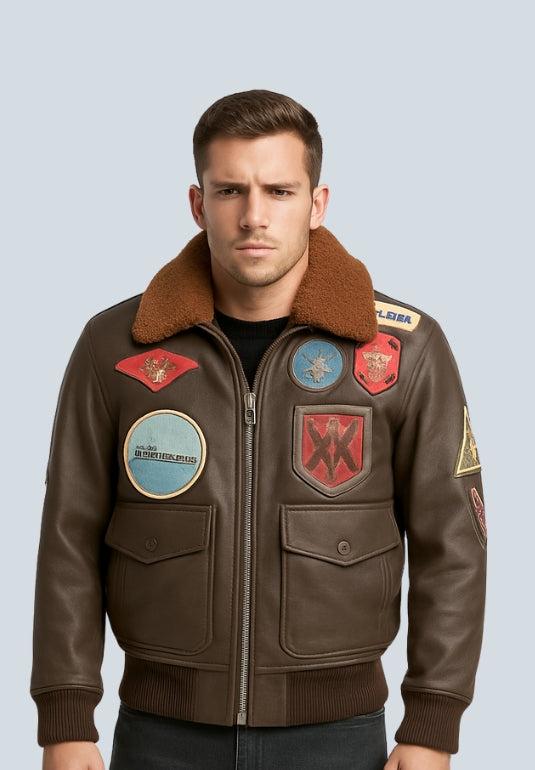 Robert Brown Flying Aviator Leather Bomber Jacket