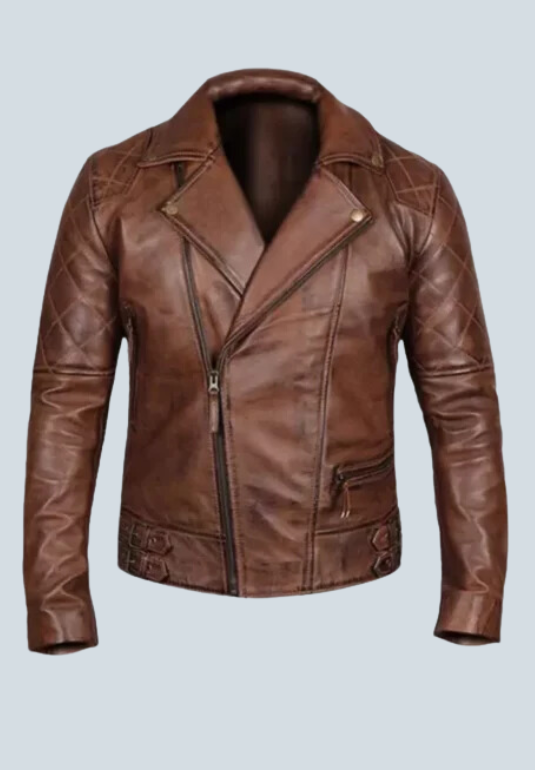Robinson Vintage Quilted Brown Biker Leather Jacket