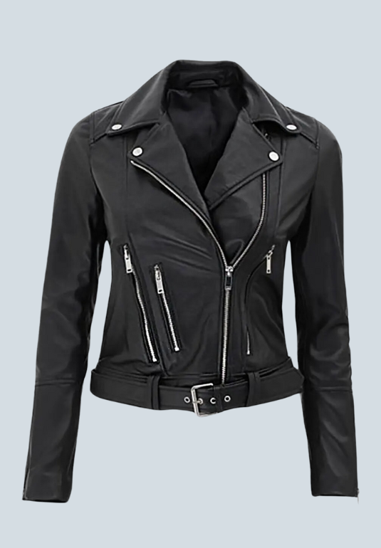 Romesha Black Leather Biker Jacket