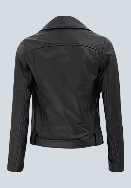 Romesha Black Leather Biker Jacket