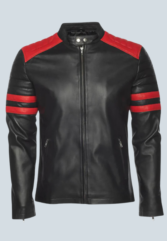 Samuel Black Biker Leather Jacket With Shoulder & Arm Patches