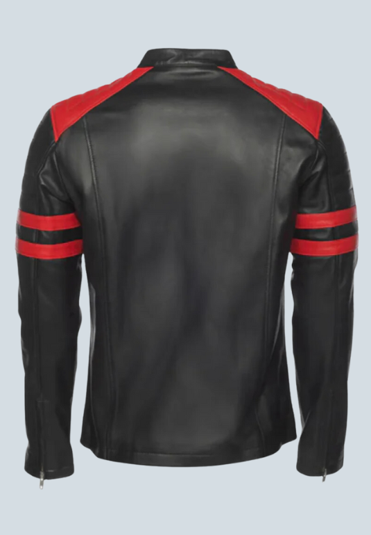 Samuel Black Biker Leather Jacket With Shoulder & Arm Patches