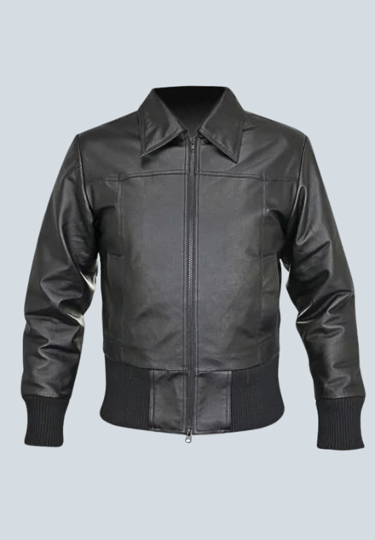 Steve Waist Black Leather Bomber Jacket