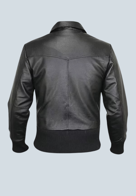 Steve Waist Black Leather Bomber Jacket